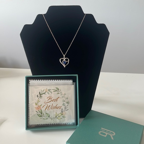 OR Old Rubin 925 Silver Heart Necklace with Gemstone Birthstone - Picture 2 of 11